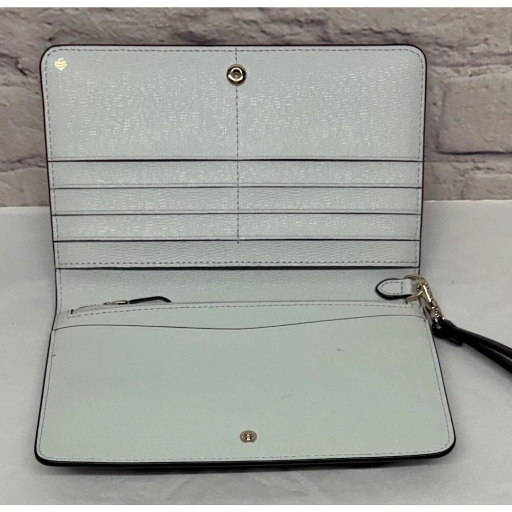 Kate Spade Large Slim Bifold Wallet Check Book Wristlet Pebbled Leather Black